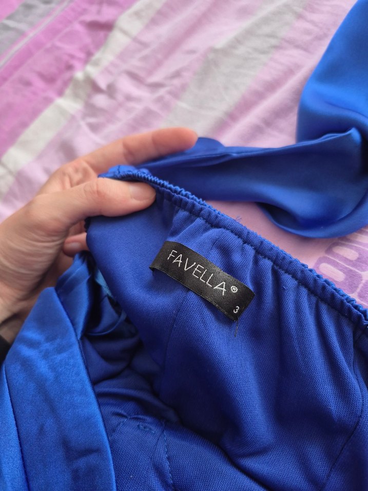 Mavi Drapeli Uzun Straplez Kadın Abiye - Görsel 4