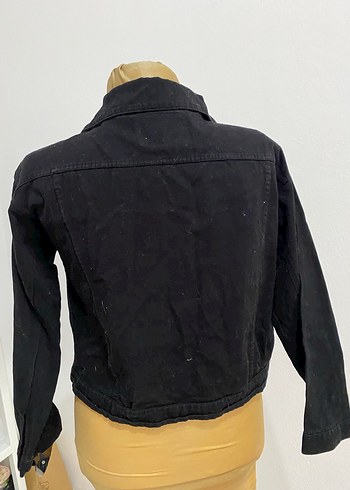 s Beden Düğmeli Siyah Kadın Denim Ceket
