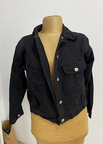 Düğmeli Siyah Kadın Denim Ceket