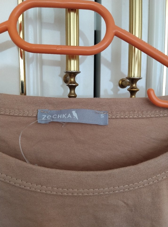 Bej  Kısa Kollu Salaş Kadın Tişört - Görsel 3