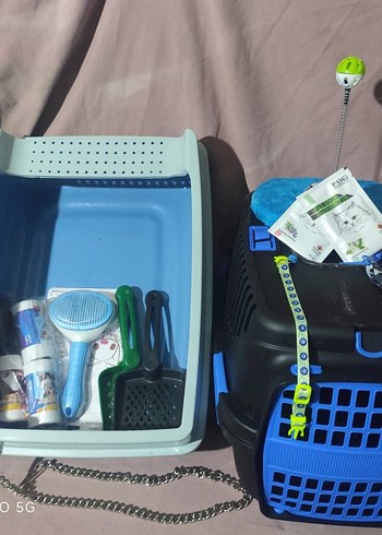 Mavi Taşıma Kabı ve Gri Kedi Tuvalet Kabı Seti - Görsel 2