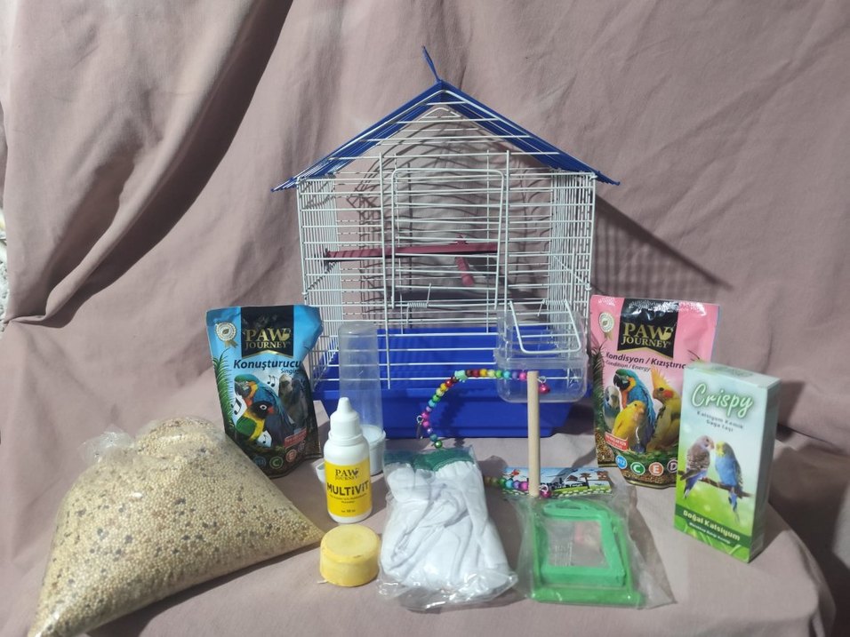 Konuşan Papağanlar İçin Renkli Kafes Seti - Görsel 2