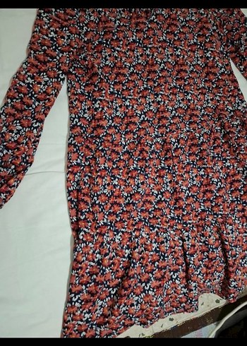 Renkli V Yaka Volanlı Uzun Kollu Kadın Elbise - Görsel 5