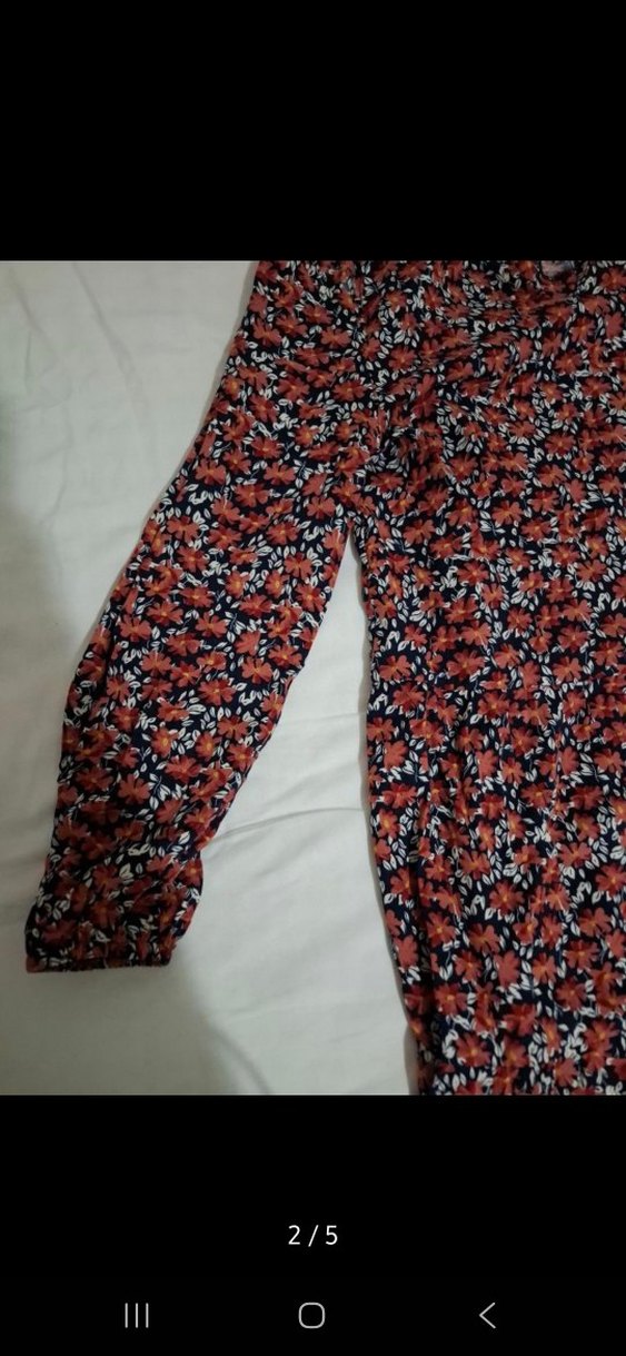 Renkli V Yaka Volanlı Uzun Kollu Kadın Elbise - Görsel 2