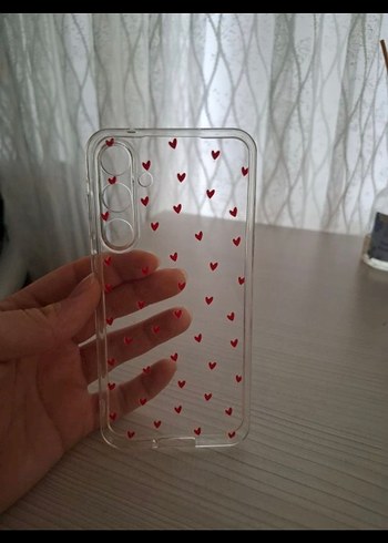 Şeffaf Kırmızı Kalp Desenli Telefon Kılıfı Samsung A55 - Görsel 2