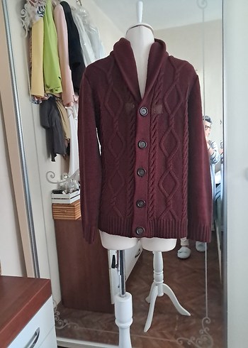 Bordo Örgü Bohem Erkek Hırka