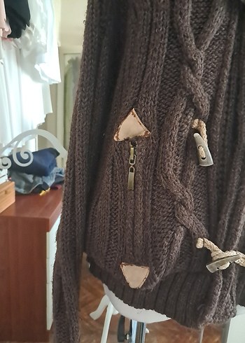 l/xl Beden Kahverengi Örgü Kapüşonlu Erkek Kazak