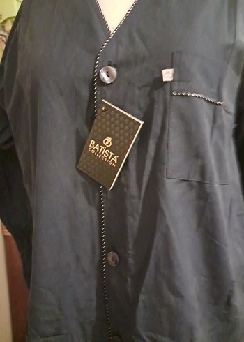 Lacivert Erkek Pijama Takımı, Düğmeli, Uzun Kollu - Görsel 3