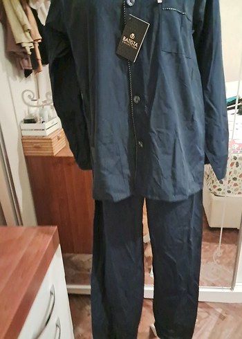 Lacivert Erkek Pijama Takımı, Düğmeli, Uzun Kollu - Görsel 2