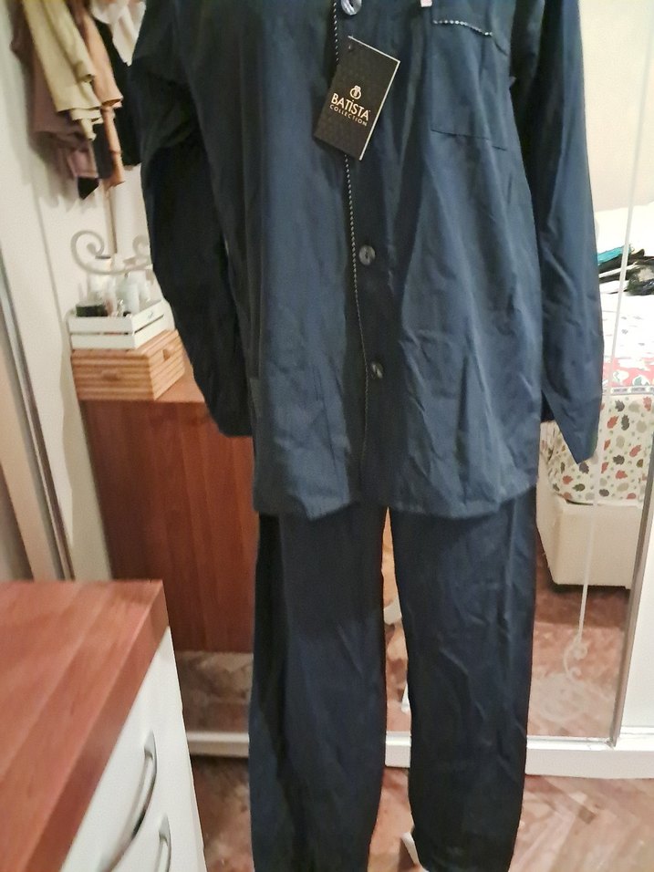 Lacivert Erkek Pijama Takımı, Düğmeli, Uzun Kollu - Görsel 2