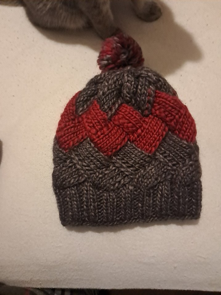 Gri ve Kırmızı Örgü Kadın Bere - Görsel 2