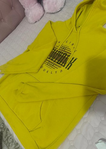 Sarı Kapüşonlu Fermuarlı Kadın Sweatshirt