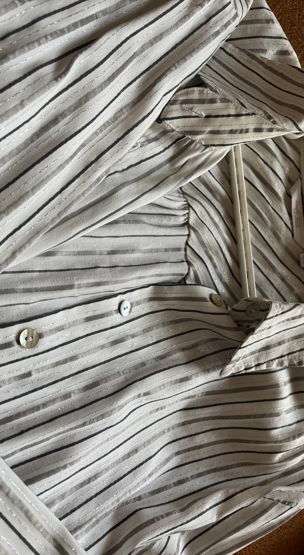 Düğmeli Bej Çizgili Keten Gömlek - Görsel 4