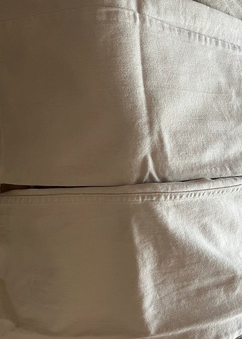 Düğmeli Bej Keten Kadın Pantolon - Görsel 3