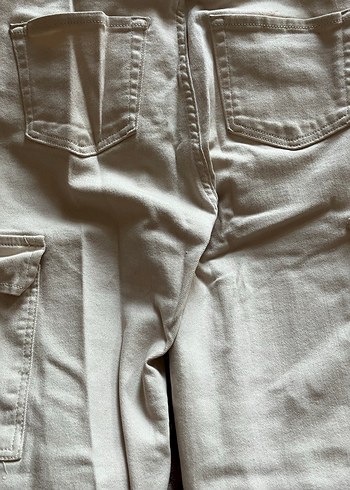 Düğmeli Bej Keten Kadın Pantolon - Görsel 5