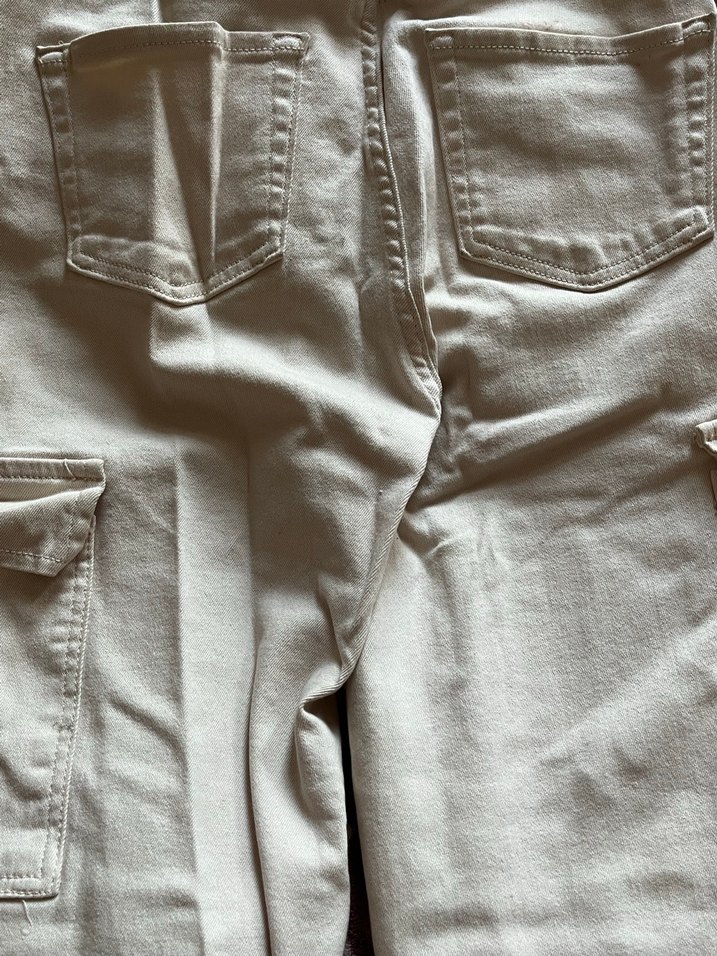 Düğmeli Bej Keten Kadın Pantolon - Görsel 5