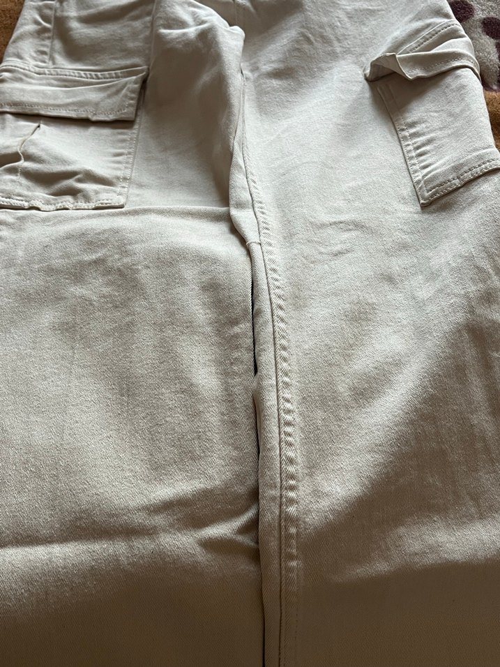 Düğmeli Bej Keten Kadın Pantolon - Görsel 2