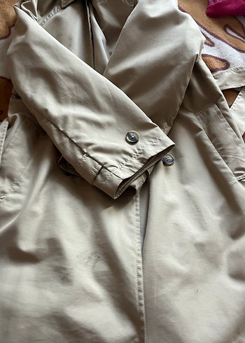 Bej Kadın Trençkot, Düğmeli, Rahat Kesim - Görsel 3