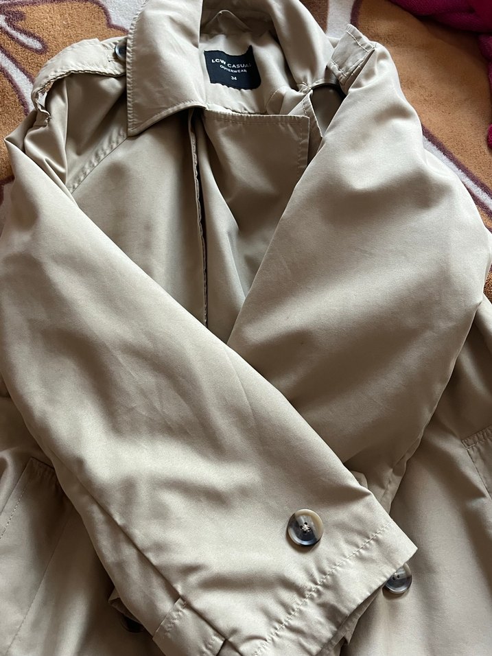 Bej Kadın Trençkot, Düğmeli, Rahat Kesim - Görsel 2