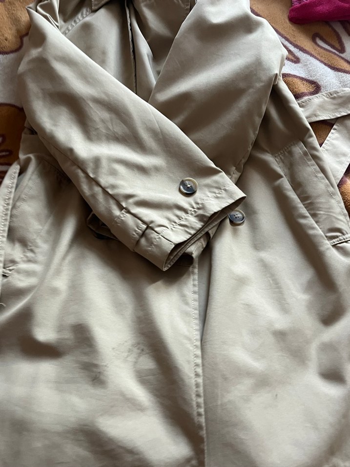 Bej Kadın Trençkot, Düğmeli, Rahat Kesim - Görsel 3