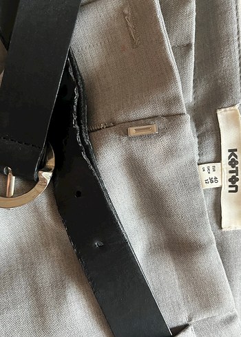 Gri Kemerli Midi Kumaş Kadın Pantolon - Görsel 3