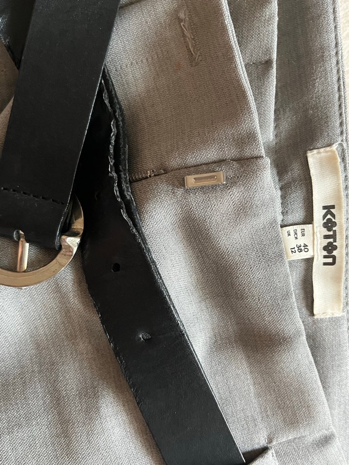 Gri Kemerli Midi Kumaş Kadın Pantolon - Görsel 3