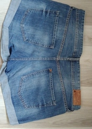 H&M Düğmeli Mavi Kadın Denim Midi Şort