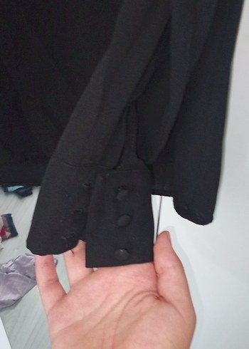 m Beden Düğmeli Siyah Kadın Gömlek