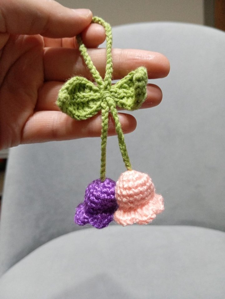 Renkli Örgü Çiçek anahtarlık - Görsel 2