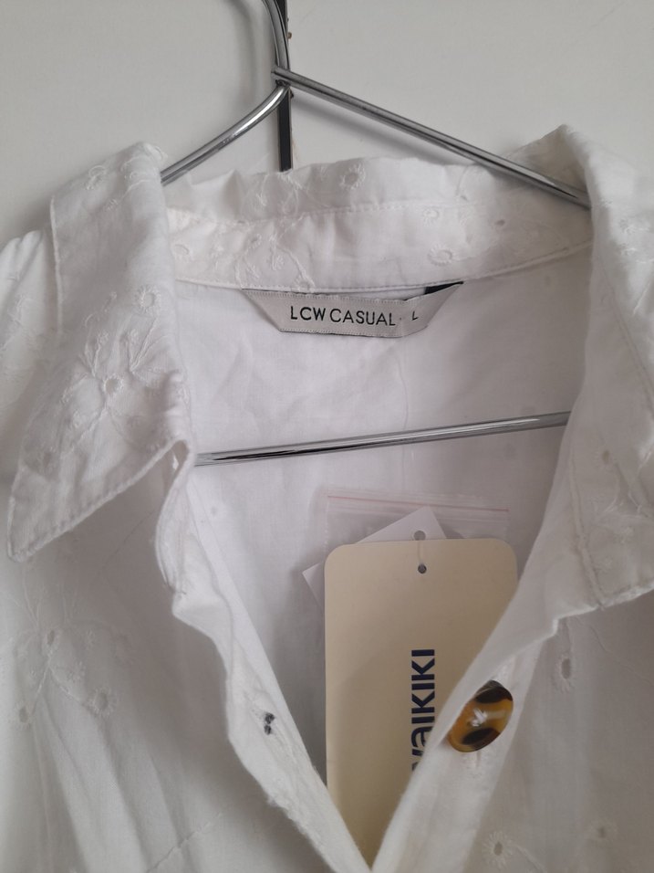 Düğmeli Beyaz Keten Midi Elbise - Görsel 2