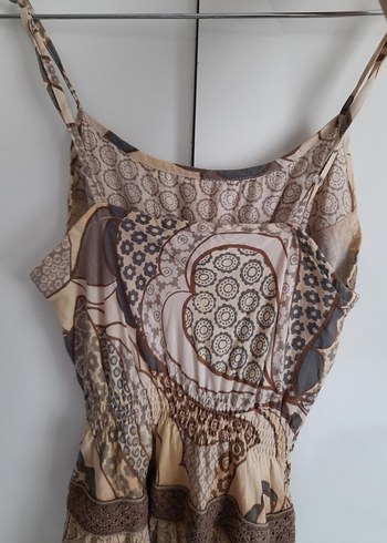 Bej Bohem Uzun Elbise - Görsel 3