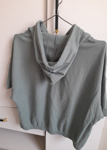 Kadın su yeşili Kapüşonlu Kısa Kollu Sweatshirt - Görsel 2