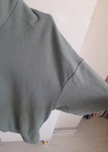 Kadın su yeşili Kapüşonlu Kısa Kollu Sweatshirt - Görsel 4