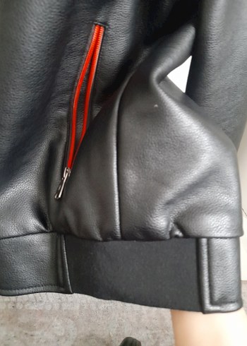 Siyah Deri Ceket, Fermuarlı, Uzun Kollu - Görsel 3