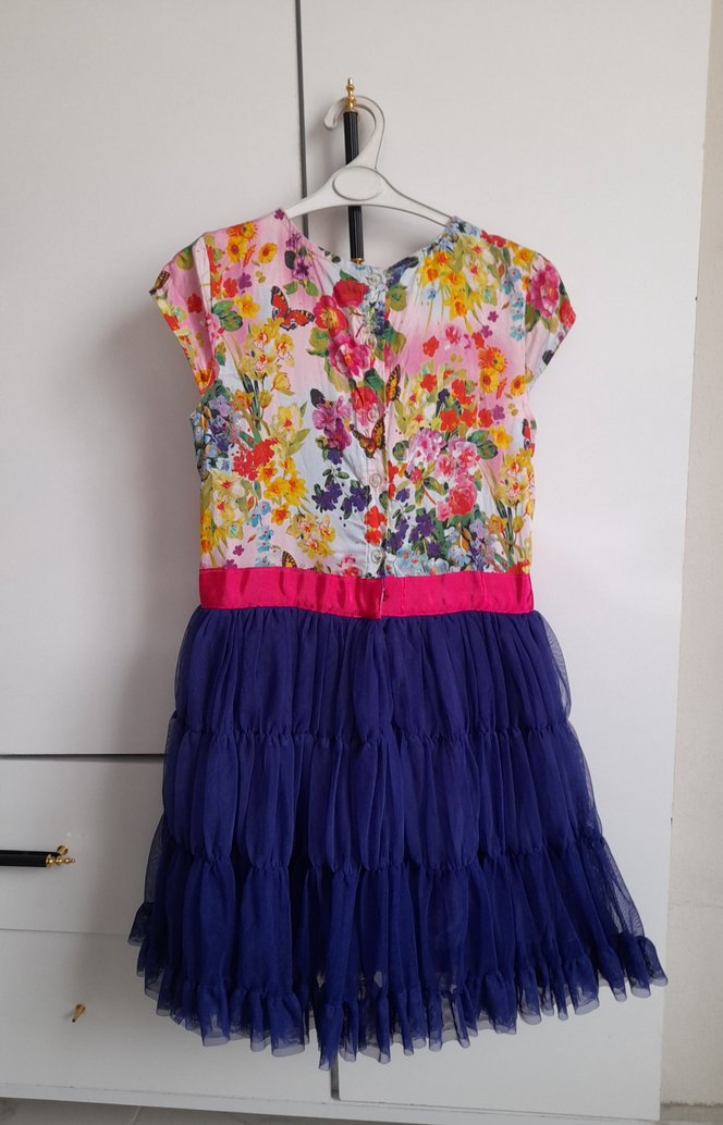 Çiçek Desenli Renkli Kız Elbisesi - Görsel 2