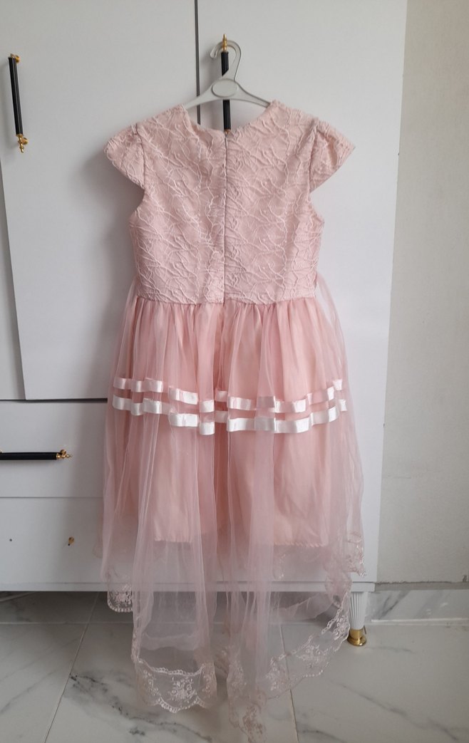 Pembe Dantel Detaylı Kız Çocuk Elbise - Görsel 3