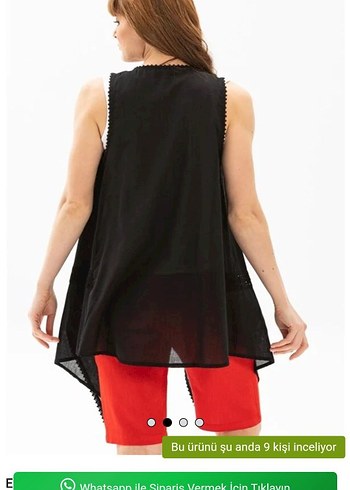 Siyah Nakışlı Kısa Salaş Kadın Yelek - Görsel 2