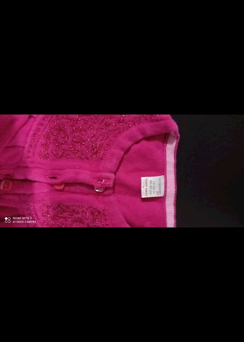 Pembe Nakışlı Düğmeli Kız Çocuk Hırka - Görsel 2