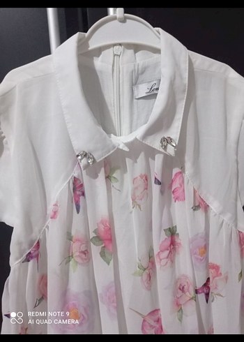 Beyaz Çiçek Desenli Kız Elbisesi - Görsel 3