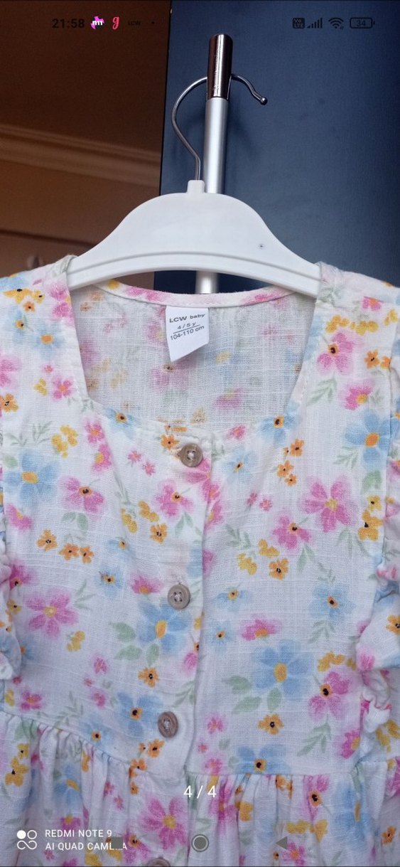 Çiçek Desenli Düğmeli Kız Elbisesi - Görsel 4