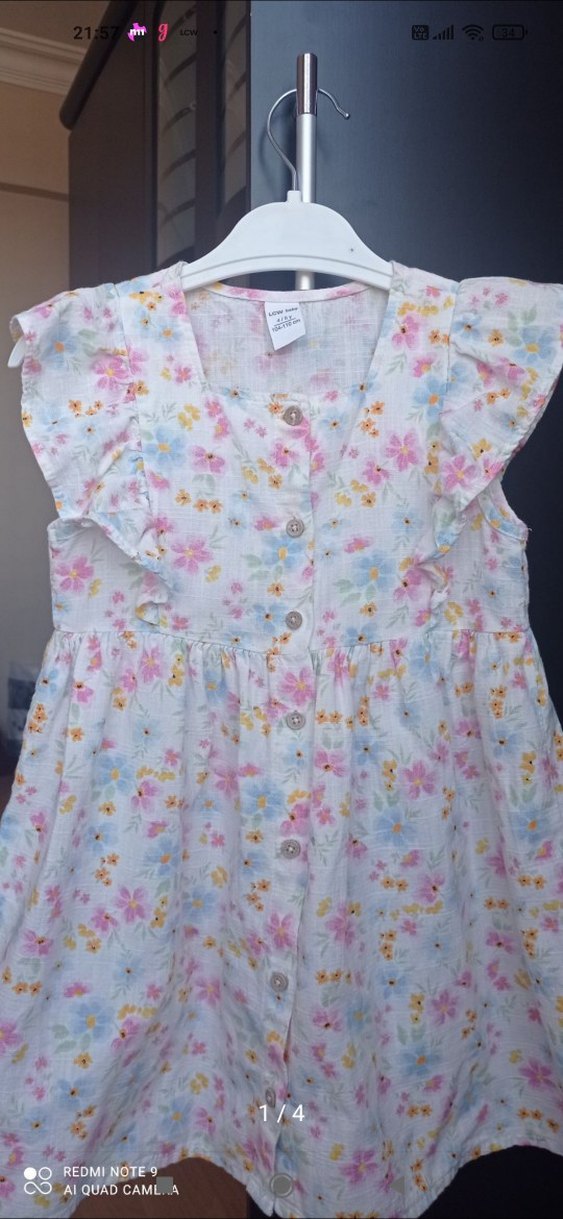 Çiçek Desenli Düğmeli Kız Elbisesi - Görsel 2