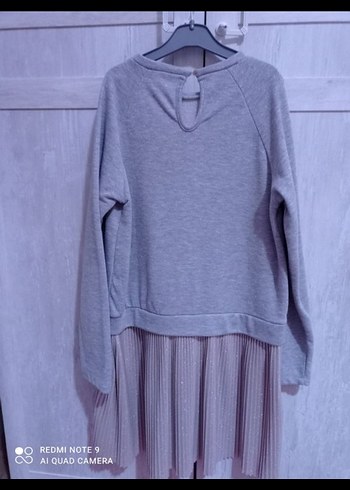 Kız Çocuk Gri Uzun Kollu Piliseli Elbise - Görsel 2