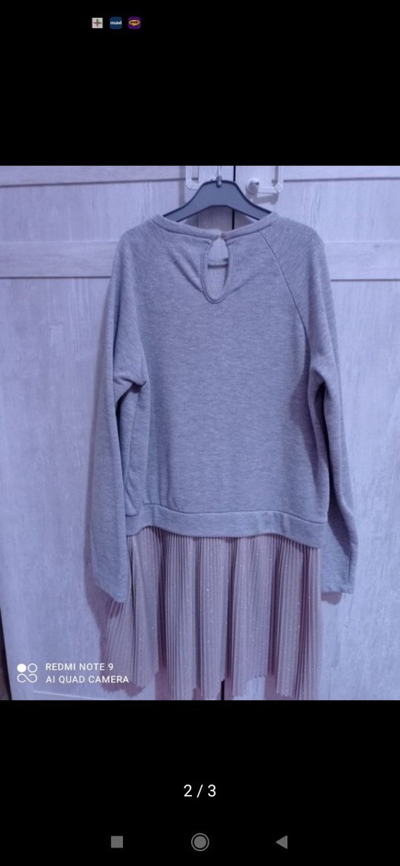 Kız Çocuk Gri Uzun Kollu Piliseli Elbise - Görsel 2