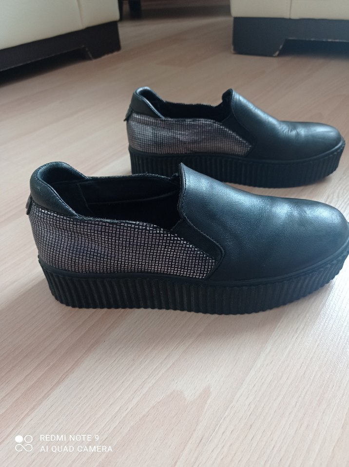 Siyah Platform Topuklu Kadın deri Ayakkabı - Görsel 4