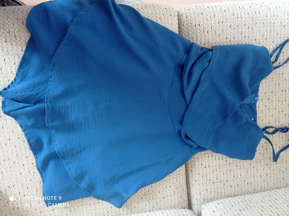 Mavi ip askılı şortlu genç kız elbisesi - Görsel 2