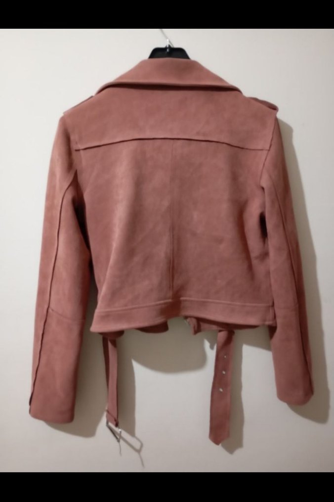 Kadın Pembe Süet Kemerli Mini Ceket - Görsel 4