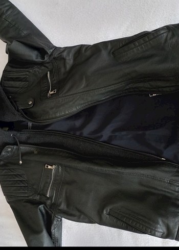 Siyah Erkek deri Biker Ceket Kapüşonlu - Görsel 4