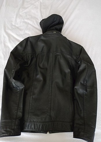 Siyah Erkek deri Biker Ceket Kapüşonlu - Görsel 3