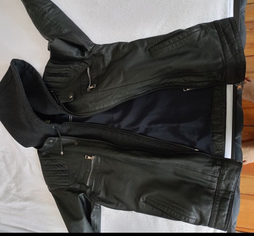 Siyah Erkek deri Biker Ceket Kapüşonlu - Görsel 4