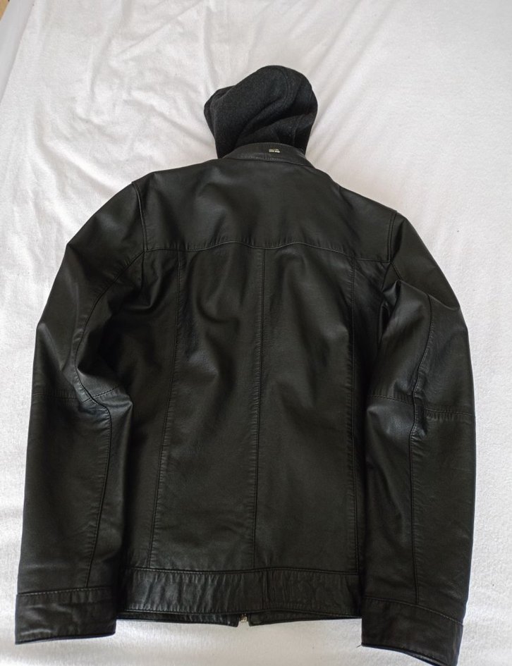 Siyah Erkek deri Biker Ceket Kapüşonlu - Görsel 3